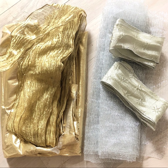 Bundle of Gold Lame Silver Netting & Wired Ribbon - Picture 2 of 16